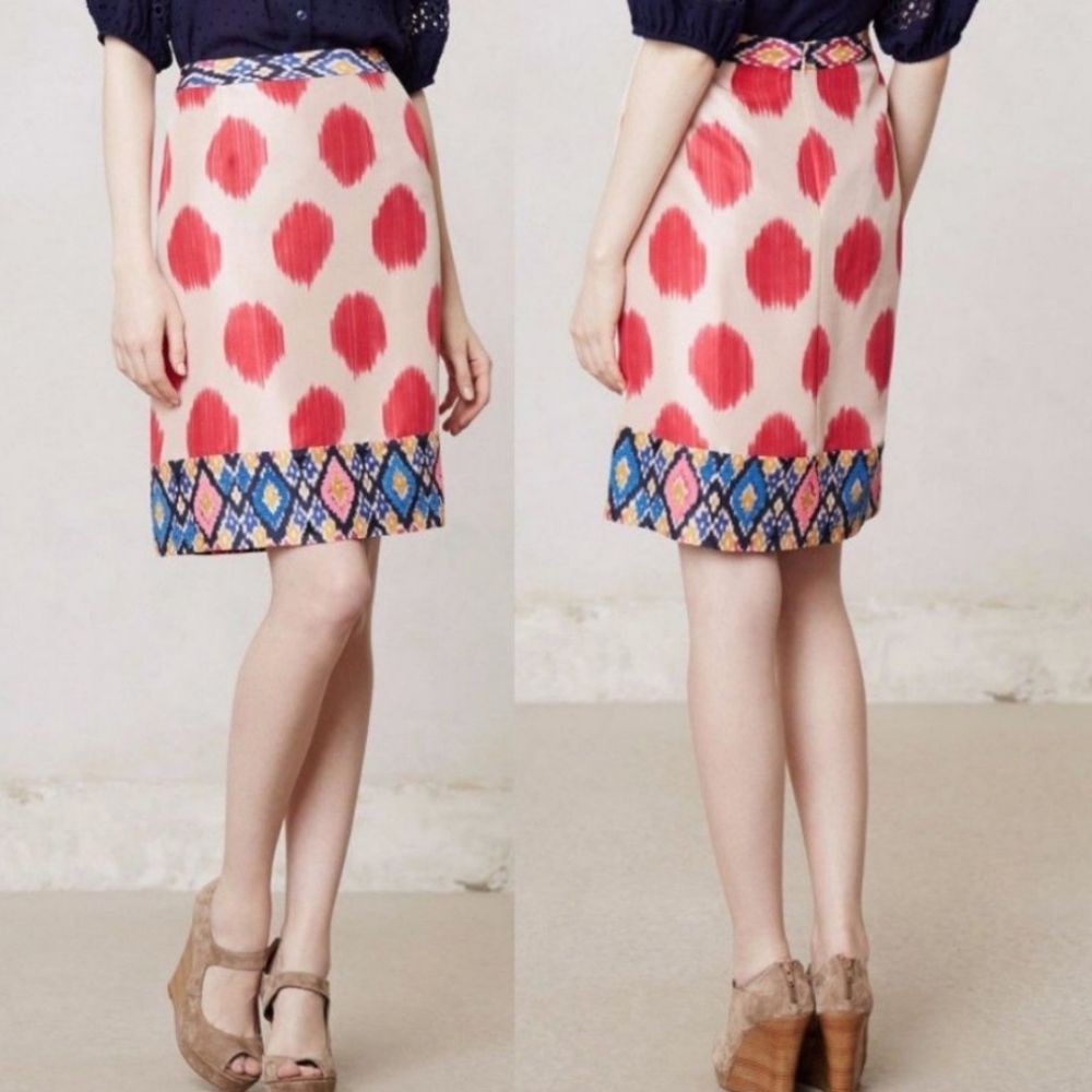 Anthropologie Maeve Silk Embroidered Skirt